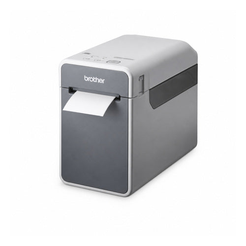 Impresora de etiquetas Brother TD-2135NWB TD2135NWBXX1 en uso sobre fondo blanco