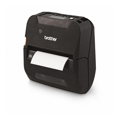 Impresora de etiquetas Brother RJ-4250WB RJ4250WBLZ1 en uso sobre fondo blanco