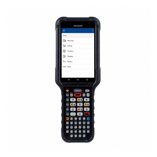 Terminal de mano Honeywell CK67 CK67-X0N-57S1C0G en uso sobre fondo blanco