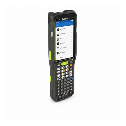 Terminal de mano Zebra MC34 negro MC3401-0S1M52SS-A6 en uso sobre fondo blanco