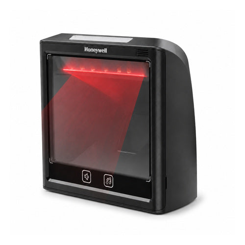 Lector de códigos de barras Honeywell SOLARIS XP 7990GEL-2-1 en uso sobre fondo blanco