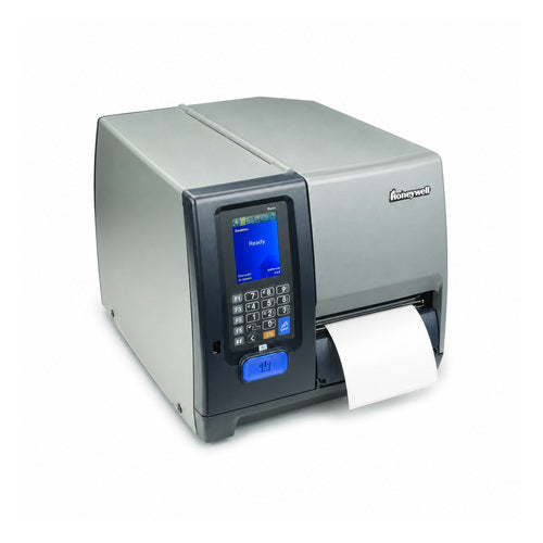 Impresora de etiquetas Honeywell PM43CA PM43CA1130000212 en uso sobre fondo blanco