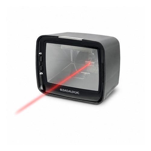 Lector de códigos de barras Datalogic MAGELLAN 3410VSI gris M3410-010210 en uso sobre fondo blanco