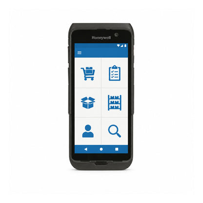 Terminal de mano Honeywell CT47 negro CT47-X1N-58W1E0G en uso sobre fondo blanco