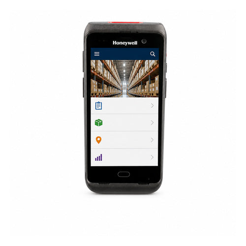 Terminal de mano Honeywell CT40XP CT40P-L1N-28R11BE en uso sobre fondo blanco