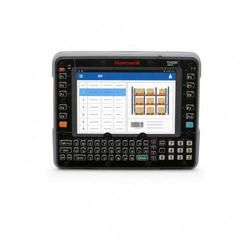 Terminal de mano Honeywell VM1A VM1A-L0N-1A6B20E en uso sobre fondo blanco