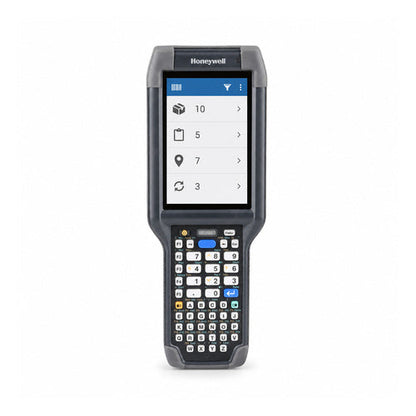 Terminal de mano Honeywell CK65 CK65 L0N BLC212E en uso sobre fondo blanco