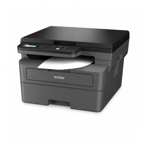Impresora de etiquetas Brother DCP-L2627DWE DCPL2627DWERE1 en uso sobre fondo blanco