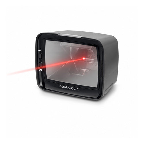 Lector de códigos de barras Datalogic MAGELLAN 3410VSI M3410-010200-00604 en uso sobre fondo blanco