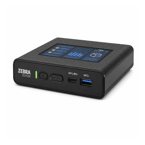 Terminal de mano Zebra ZEC500 ZEC500V-NS10A11-A6 en uso sobre fondo blanco