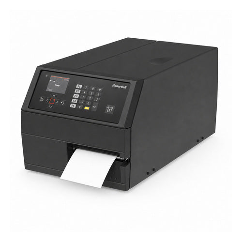 Impresora de etiquetas Honeywell PX65A PX65A00000000200 en uso sobre fondo blanco
