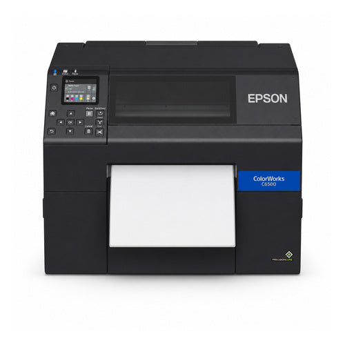 Impresora de etiquetas Epson C6500AE C31CH77102MK en uso sobre fondo blanco