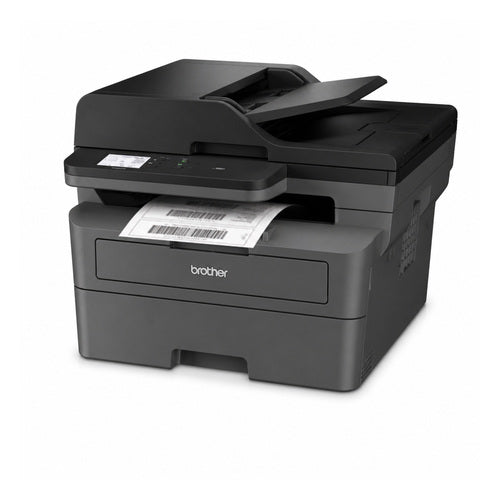 Impresora de etiquetas Brother MFC-L2860DWE MFCL2860DWERE1 en uso sobre fondo blanco