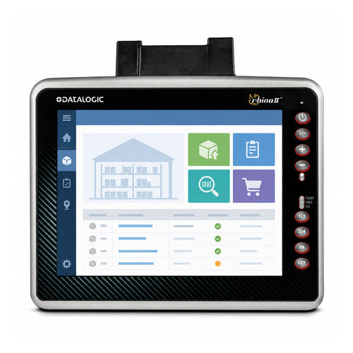 Terminal de mano Datalogic RHINO II 94R521225 en uso sobre fondo blanco