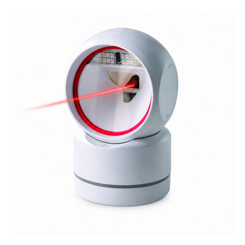 Lector de códigos de barras Honeywell HF680 HF680-R0-2RS232-UK en uso sobre fondo blanco