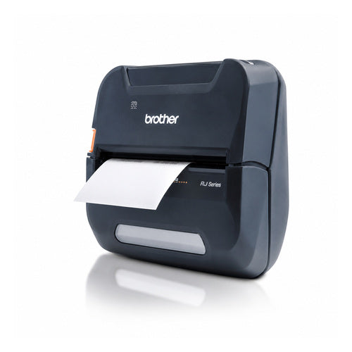 Impresora de etiquetas Brother RJ-4230 RJ4230BZ1 en uso sobre fondo blanco