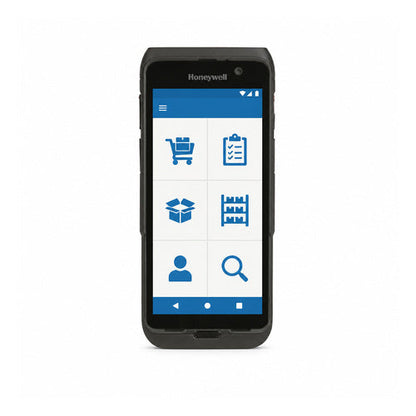 Terminal de mano Honeywell CT47 negro CT47-X0N-3ED100G en uso sobre fondo blanco