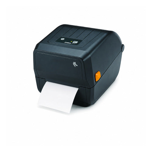 Impresora de etiquetas Zebra ZD220 ZD22042-D0EG00EZ en uso sobre fondo blanco
