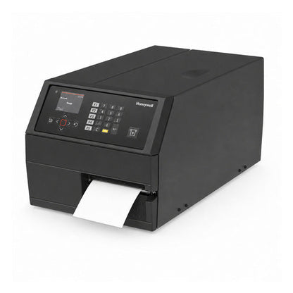 Impresora de etiquetas Honeywell PX65A PX65A00000000300 en uso sobre fondo blanco