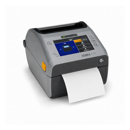 Impresora de etiquetas Zebra ZD621 ZD6A043-D4EL02EZ en uso sobre fondo blanco