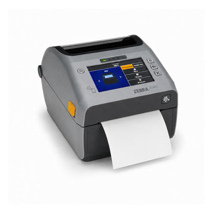 Impresora de etiquetas Zebra ZD621 ZD6A043-D4EL02EZ en uso sobre fondo blanco