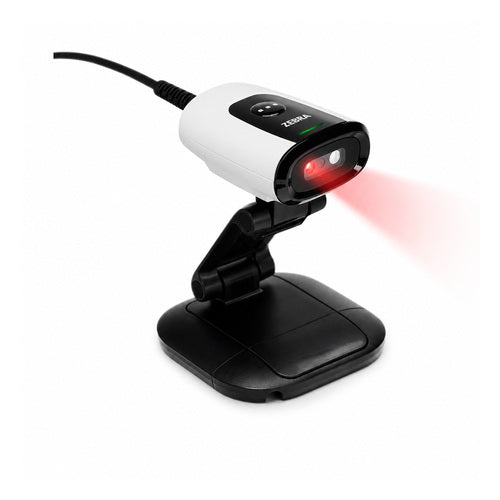 Lector de códigos de barras Zebra DS5502 DS5502-SR40004ZZWW en uso sobre fondo blanco