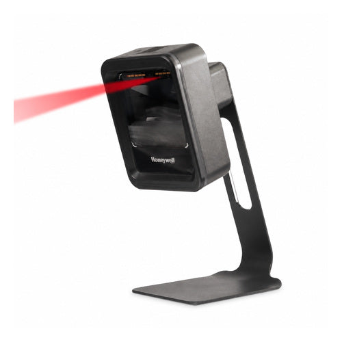 Lector de códigos de barras Honeywell 7680G negro 7680GSR-2-1-R en uso sobre fondo blanco
