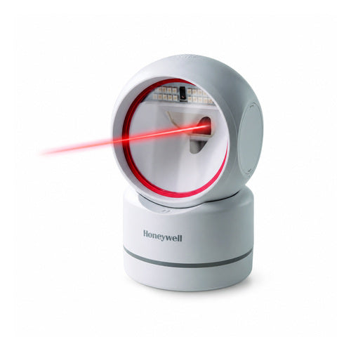 Lector de códigos de barras Honeywell HF680 negro HF680-R1-2RS232-EU en uso sobre fondo blanco