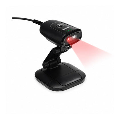 Lector de códigos de barras Zebra DS5502 negro DS5502-SR4US70MAZW en uso sobre fondo blanco