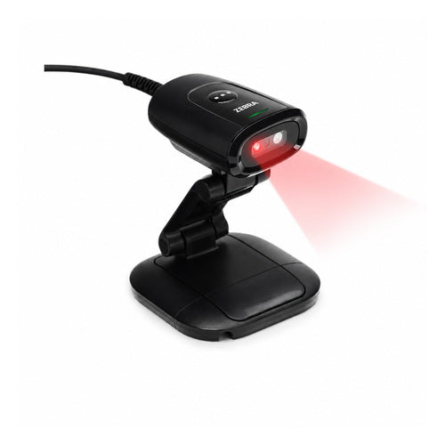 Lector de códigos de barras Zebra DS5502 negro DS5502-SR4US70MAZW en uso sobre fondo blanco