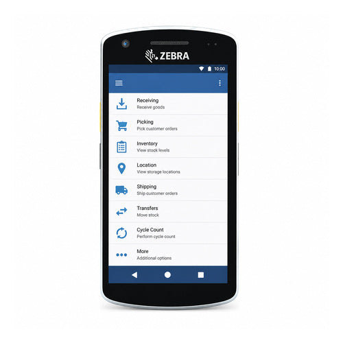 Terminal de mano Zebra EC50 EC500K-01B132-A6 en uso sobre fondo blanco