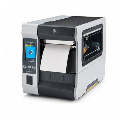 Impresora de etiquetas Zebra ZT610 ZT61042-T1E0100Z en uso sobre fondo blanco