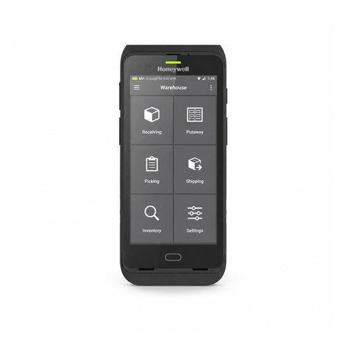 Terminal de mano Honeywell CT40 CT40-L0N-2SC110E en uso sobre fondo blanco