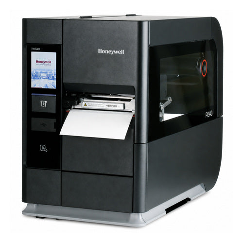 Impresora de etiquetas Honeywell PX940A PX940A00100061200 en uso sobre fondo blanco