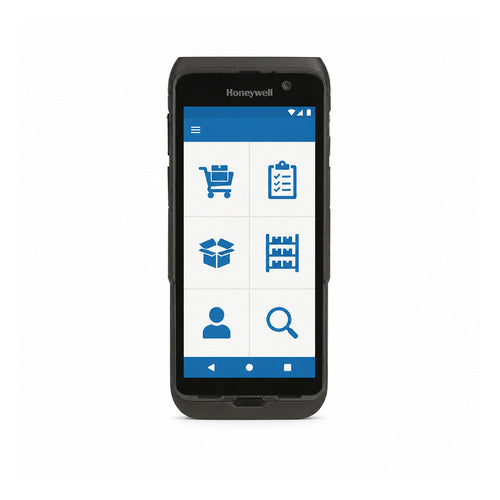 Terminal de mano Honeywell CT47 negro CT47-X1N-38D1E0G en uso sobre fondo blanco
