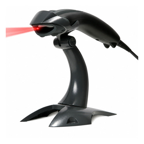 Lector de códigos de barras Honeywell 1200G negro 1200G-2USB-1 en uso sobre fondo blanco