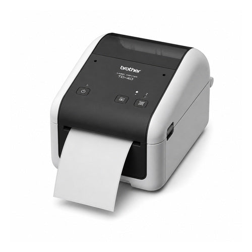Impresora de etiquetas Brother TD-4520DN TD4520DNXX1 en uso sobre fondo blanco