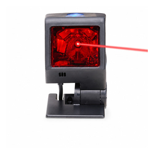 Lector de códigos de barras Honeywell MS3480 MK3480-30A38 en uso sobre fondo blanco