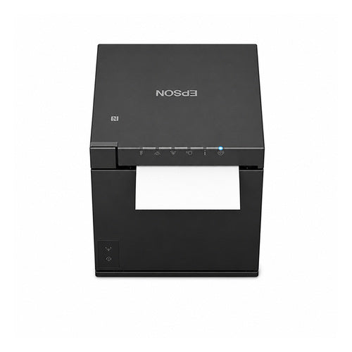 Impresora de etiquetas Epson TM-M30III negro C31CK50112 en uso sobre fondo blanco
