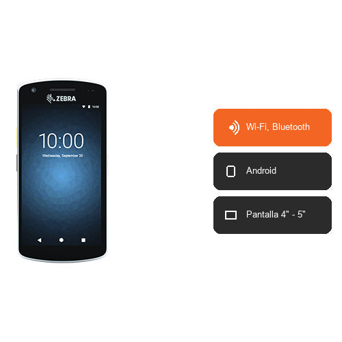 Características del terminal de mano Zebra EC55 negro KT-EC551SCRD-A6: Wi-Fi, Bluetooth, Android, Pantalla 4" - 5"