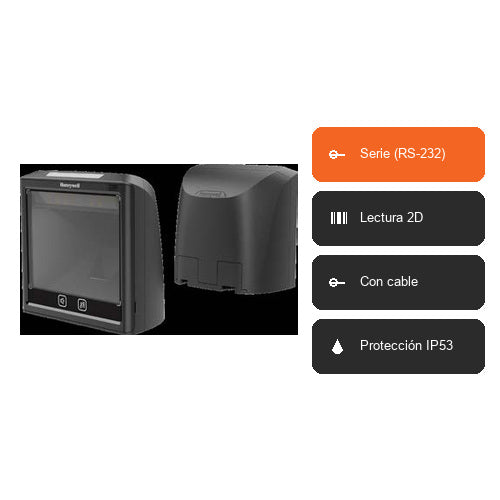 Características del lector de códigos de barras Honeywell SOLARIS XP 7990G-2SERC-1: Serie (RS-232), Lectura 2D, Con cable, Protección IP53