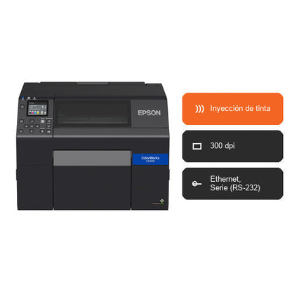 Características de la impresora de etiquetas Epson C6500AE C31CH77102: Inyección de tinta, 300 dpi, Ethernet, Serie (RS-232)