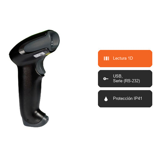 Características del lector de códigos de barras Honeywell 1250G negro 1250G-2USB-1: Lectura 1D, USB, Serie (RS-232), Protección IP41