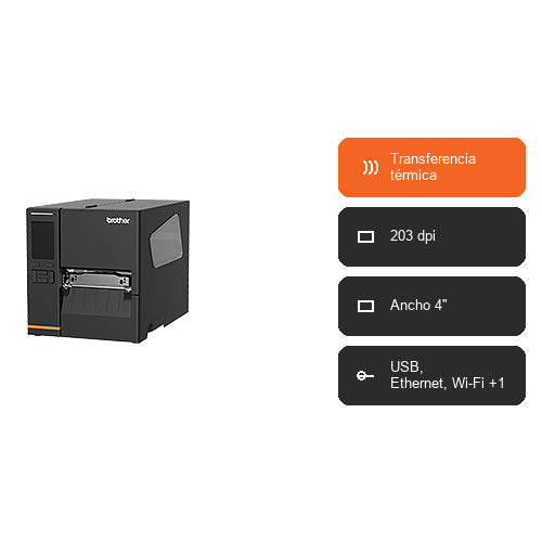 Características de la impresora de etiquetas Brother TJ-4021TN TJ4021TNZ1: Transferencia térmica, 203 dpi, Ancho 4", USB, Ethernet, Wi-Fi +1