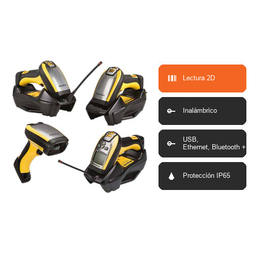 Características del lector de códigos de barras Datalogic PBT9501 amarillo PBT9501-DPMRBK10US: Lectura 2D, Inalámbrico, USB, Ethernet, Bluetooth +1, Protección IP65