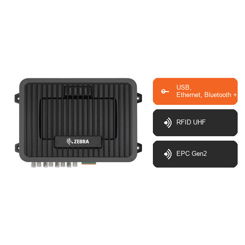 Características del equipo rfid Zebra FX9600 FX9600-42325A50-E8: USB, Ethernet, Bluetooth +2, RFID UHF, EPC Gen2