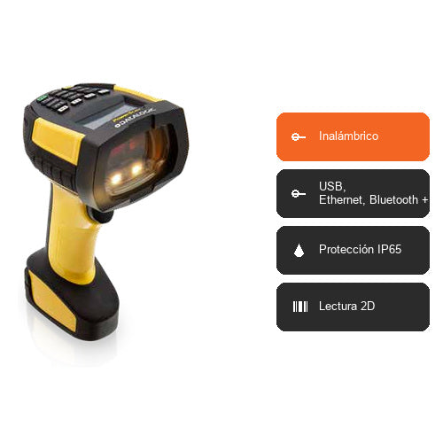 Características del lector de códigos de barras Datalogic PM9600 PM9600-DKAR433RB: Inalámbrico, USB, Ethernet, Bluetooth +1, Protección IP65, Lectura 2D