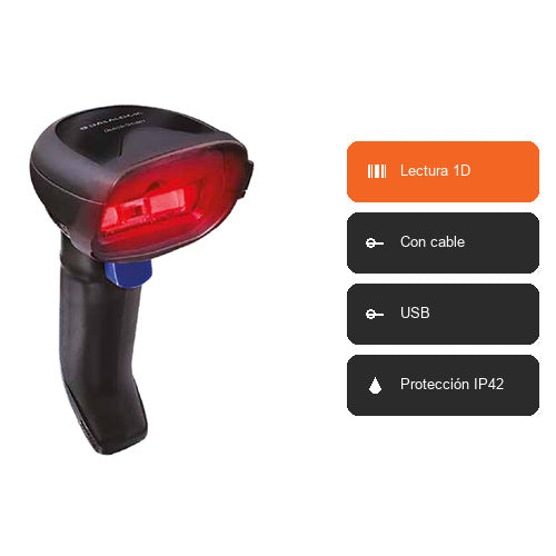 Características del lector de códigos de barras Datalogic QD2220 QD2220-BKK1S: Lectura 1D, Con cable, USB, Protección IP42
