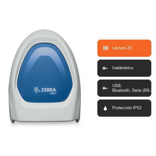 Características del lector de códigos de barras Zebra DS8108 DS8108-HCBU2104ZVW: Lectura 2D, Inalámbrico, USB, Bluetooth, Serie (RS-232), Protección IP52