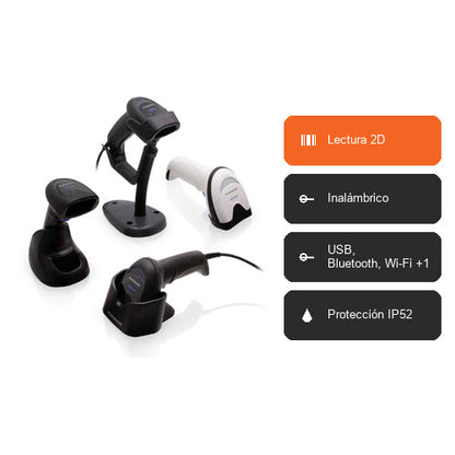 Características del lector de códigos de barras Datalogic QM2500 QM2500-BK-433: Lectura 2D, Inalámbrico, USB, Bluetooth, Wi-Fi +1, Protección IP52